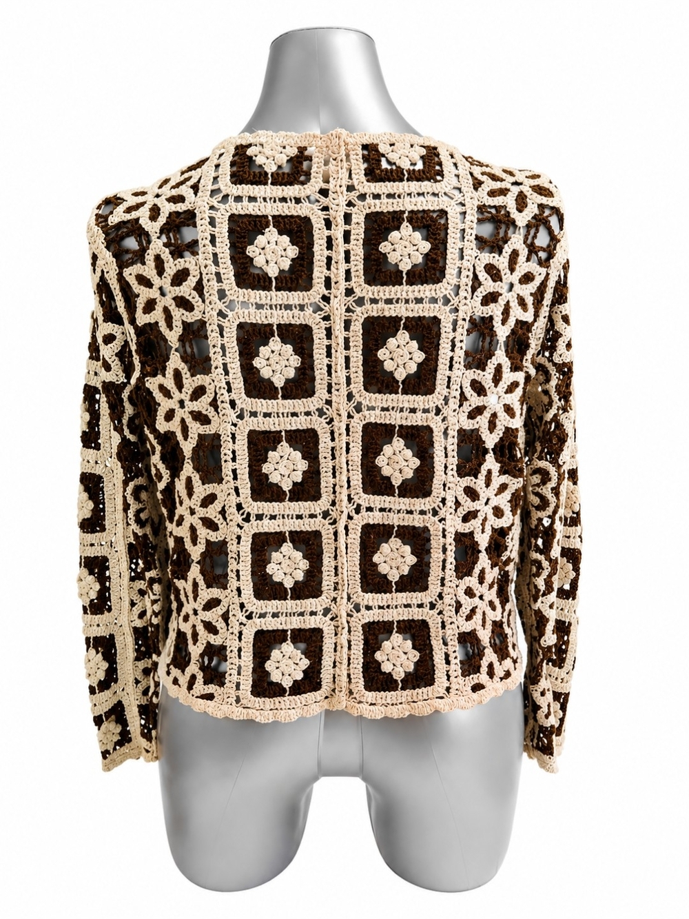 Ultra Pink Crochet Brown Granny Square Cardigan Sweater XL Button Front EUC - Picture 5 of 6